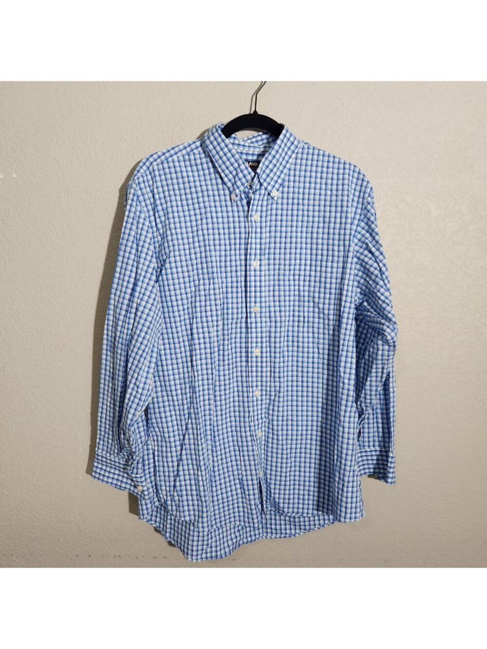 Kirkland Signature Mens Button Down Shirt Size 16.5 32/33 Blue Gingham